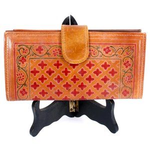 Deadstock Vintage 90s RGA Painted Tooled Leather Wallet Cottagecore Boho NOS